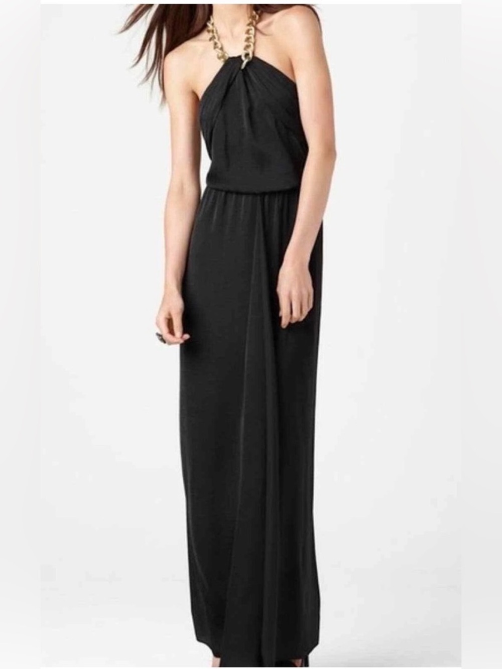 BCBGMAXAZRIA Edith chain neck black maxi gown high slit size 0 dress
